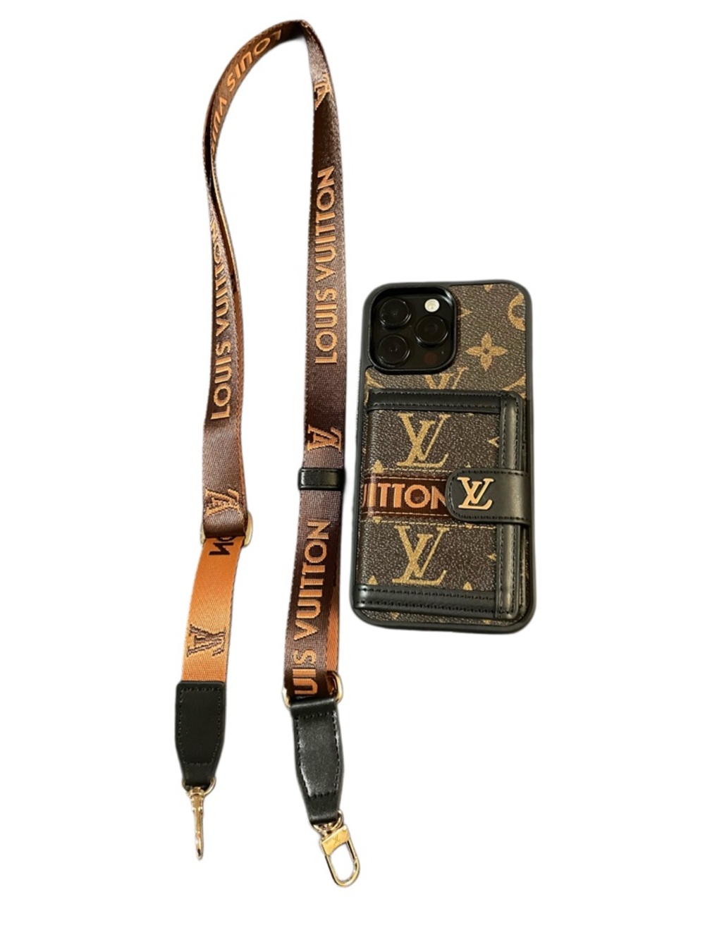 Monogram Crossbody Phone Case Wallet with Strap | Card Holder iPhone Case Chic - Picture 2 of 7